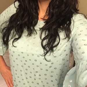 mint green flared shirt with silver